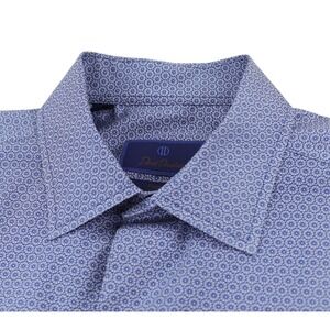 David Donahue Dress Shirt Mens XL Blue Geometric Fusion Performance Stretch